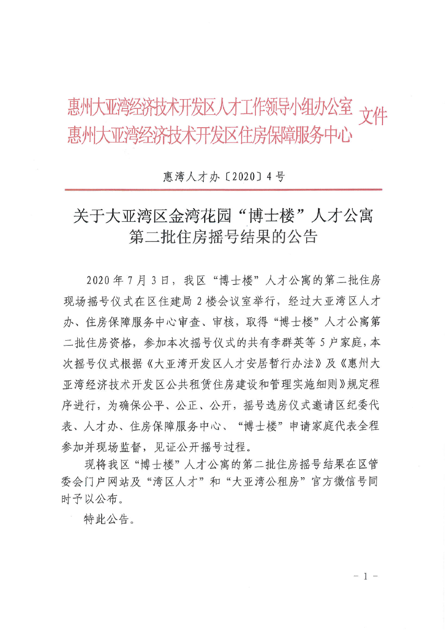 關于大亞灣區(qū)金灣花園”博士樓“人才公寓第二批住房搖號結果的公告1.png